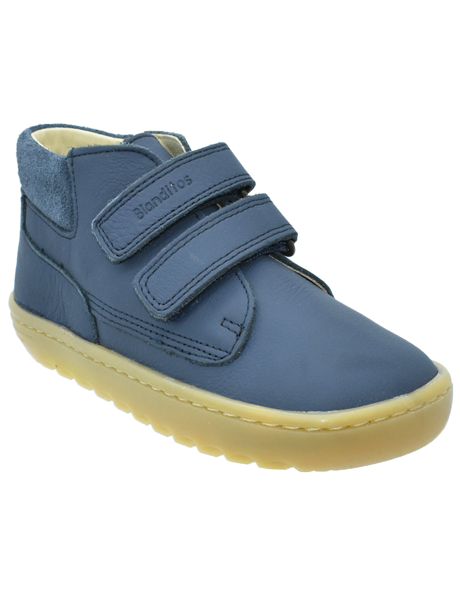 Zapato Barefoot Niño Botita Dos Velcros Azul -Blanditos