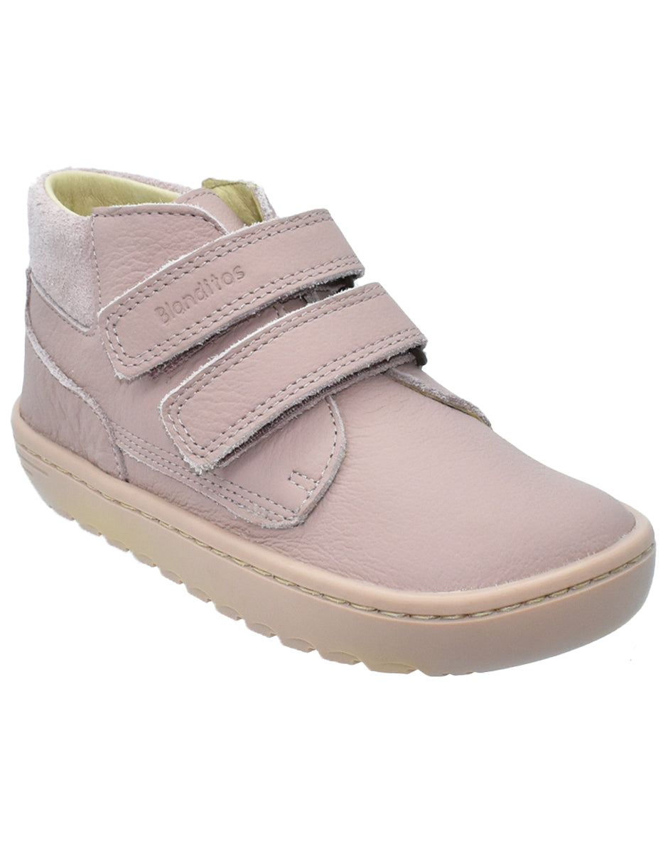 Zapato Barefoot Niña Botita Dos Velcros Rosa -Blanditos