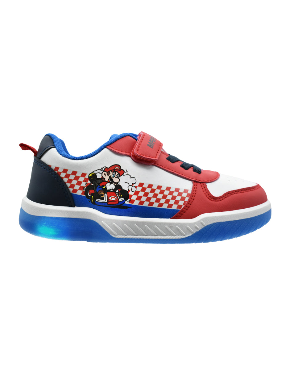 Tenis Niño Mario Kart Blanco con Rojo y Luces LED- GEORGIE BOY