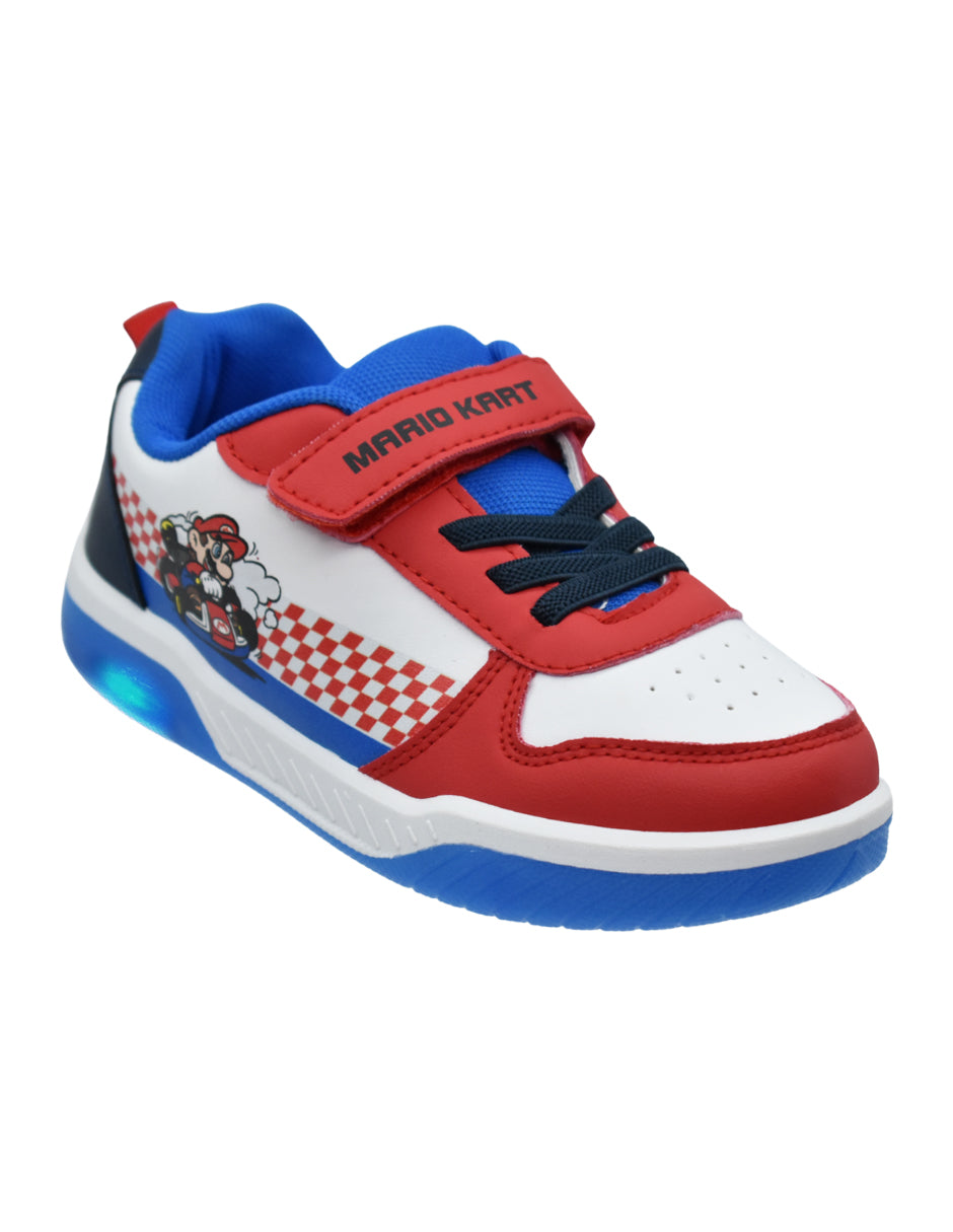 Tenis Niño Mario Kart Blanco con Rojo y Luces LED- GEORGIE BOY