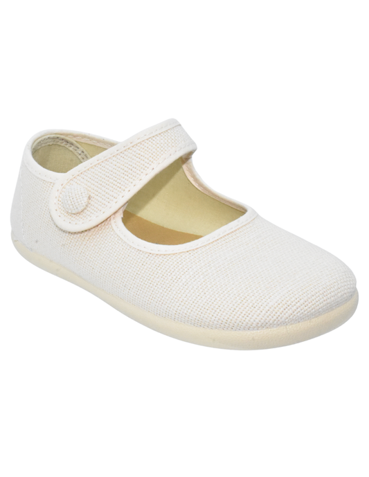 Merceditas Pekis Boton Lino Con Velcro Beige para Niña