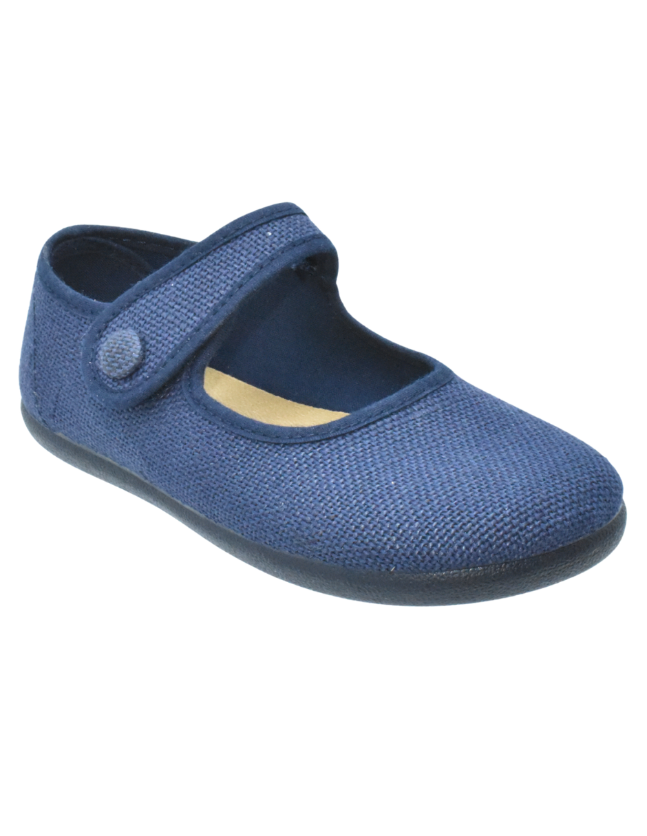 Merceditas Pekis Boton Lino Con Velcro Azul Marinos para Niña