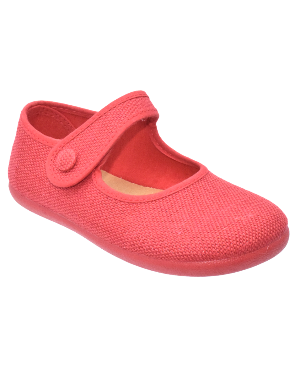 Merceditas Pekis Boton Lino Con Velcro Rojos para Niña