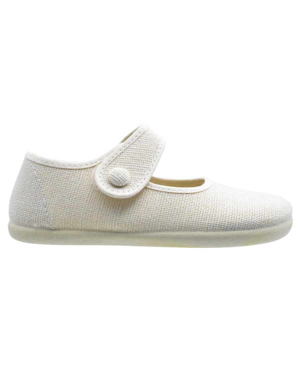 Merceditas Pekis Boton Lino Con Velcro Beige para Niña