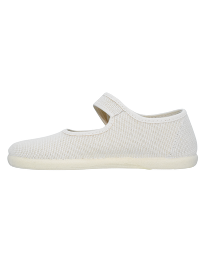 Merceditas Pekis Boton Lino Con Velcro Beige para Niña