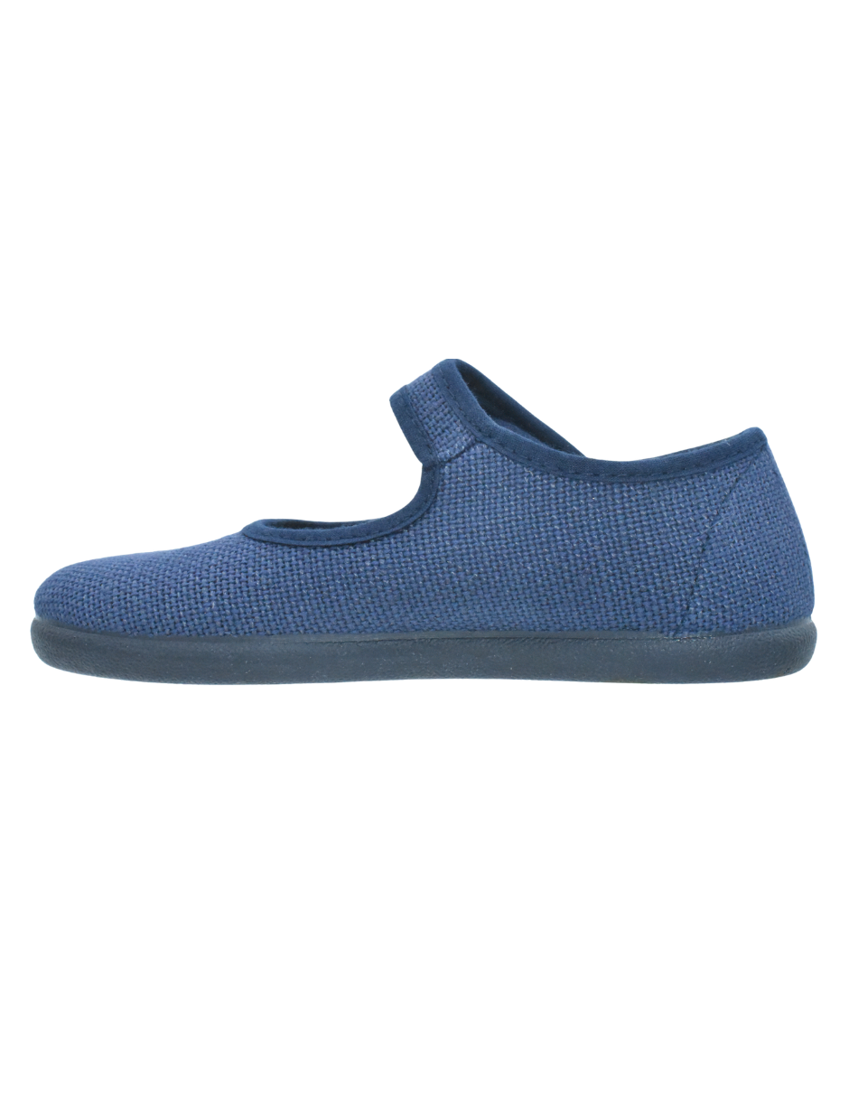 Merceditas Pekis Boton Lino Con Velcro Azul Marinos para Niña