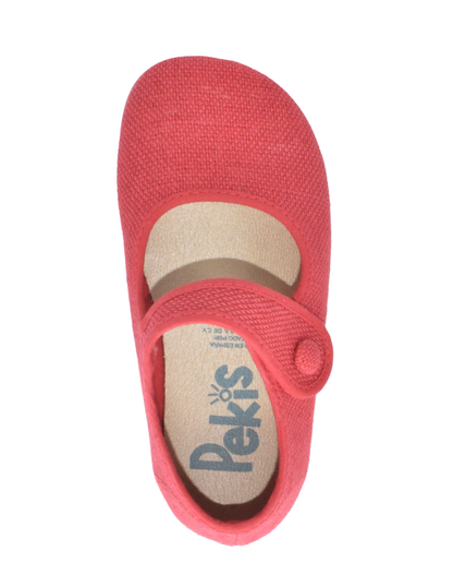Merceditas Pekis Boton Lino Con Velcro Rojos para Niña