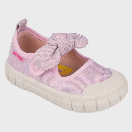 Merceditas Garvalin en Lona Rosa con Moño para Niña