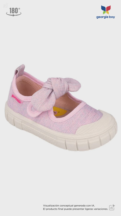 Merceditas Garvalin en Lona Rosa con Moño para Niña