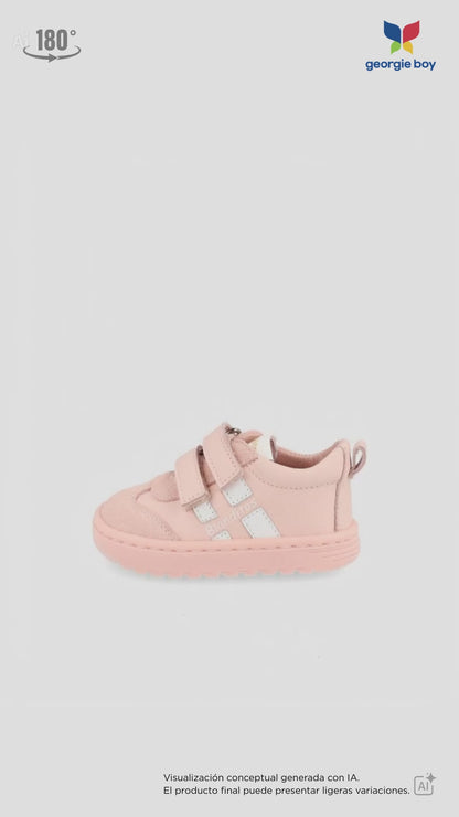 Zapato Barefoot Blanditos Dos Velcros Puntera Rosas para Niña
