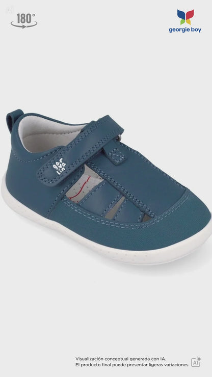 Sandalia Barefoot Garvalin Con Velcro Petrol para Niño