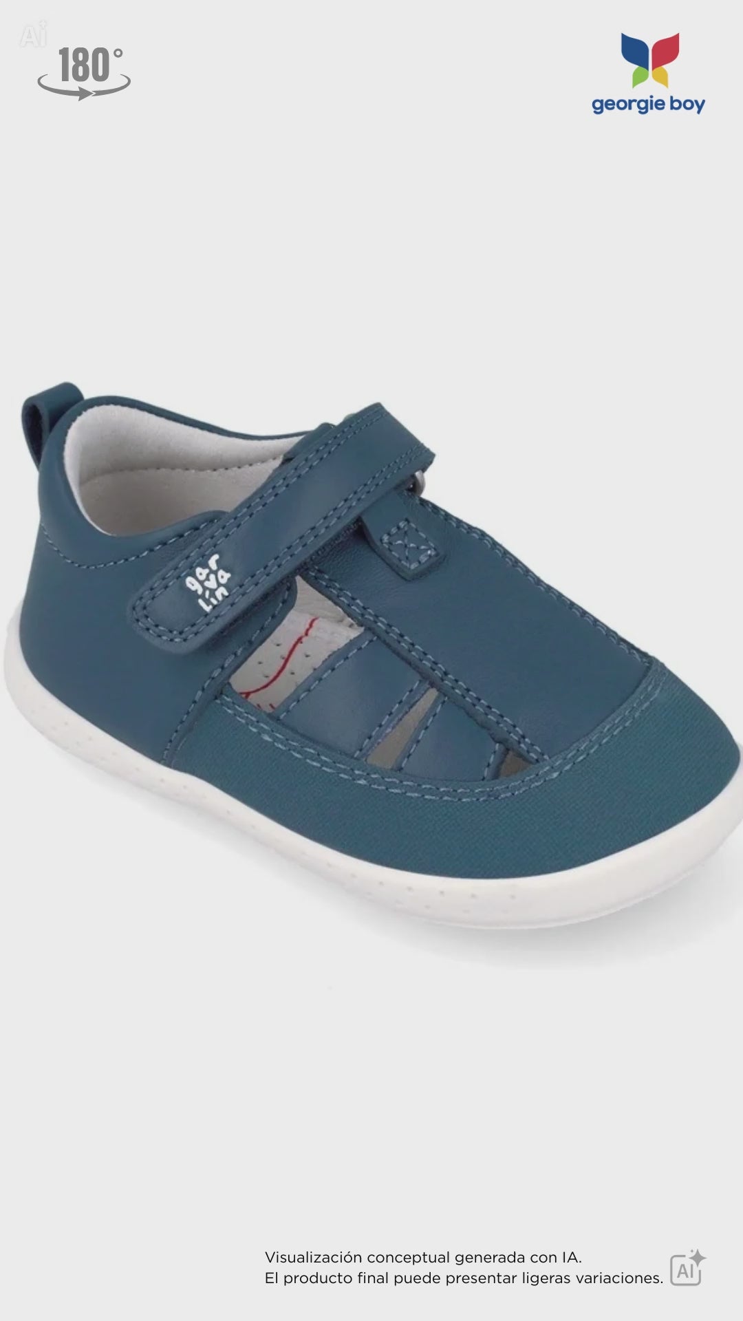 Sandalia Barefoot Garvalin Con Velcro Petrol para Niño