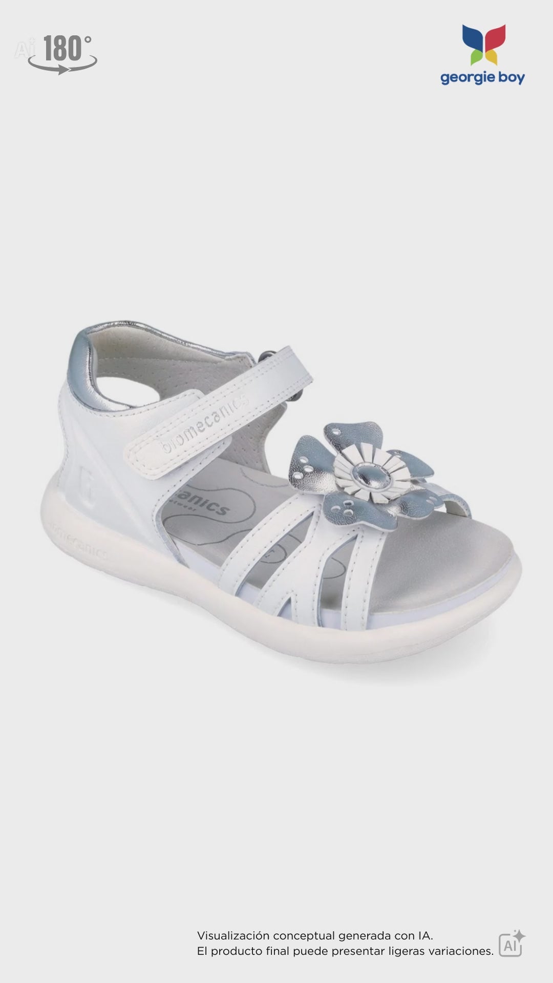 Sandalia Biomecanics Blanco con Velcro y Flor para Niña