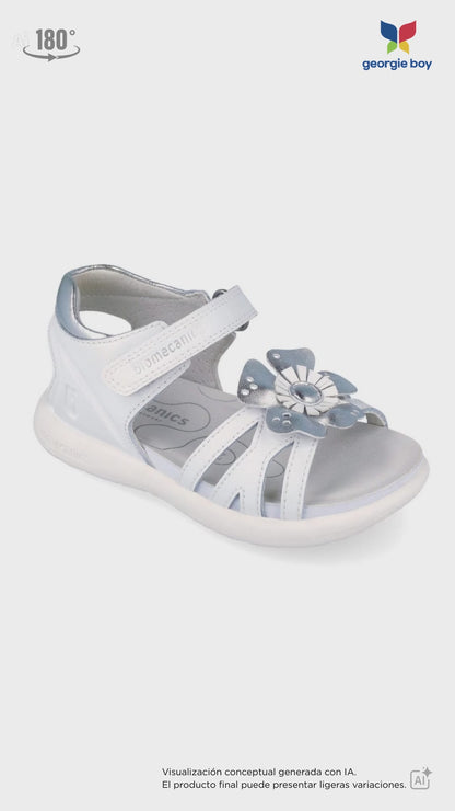 Sandalia Biomecanics Blanco con Velcro y Flor para Niña