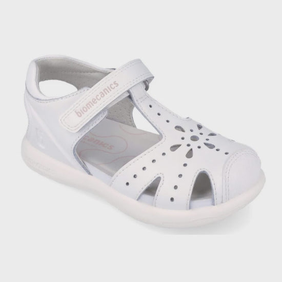 Sandalia Biomecanics Blanco con Puntera/Calada y Velcro para Niña