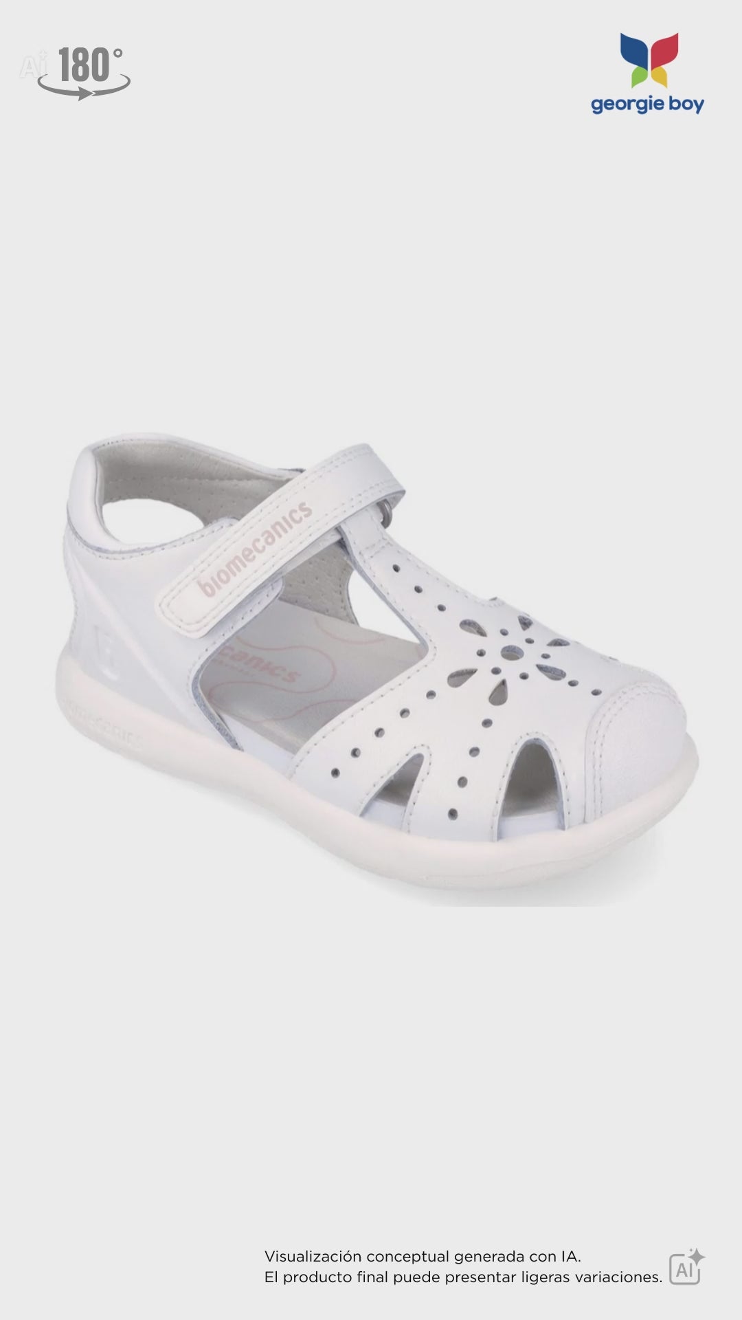 Sandalia Biomecanics Blanco con Puntera/Calada y Velcro para Niña