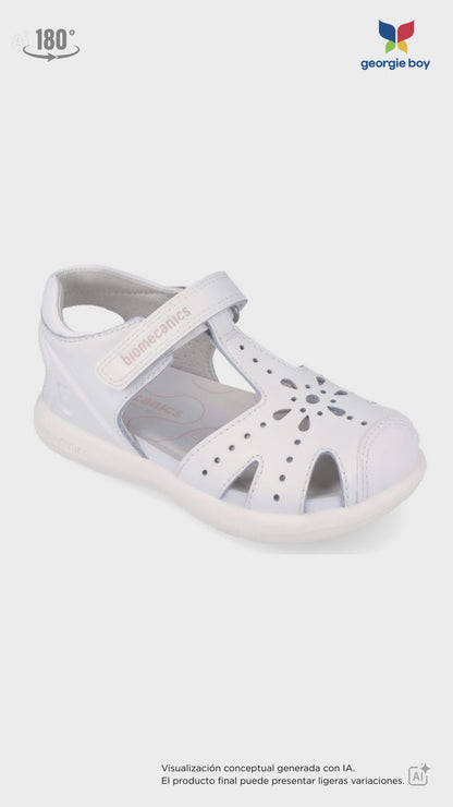 Sandalia Biomecanics Blanco con Puntera/Calada y Velcro para Niña
