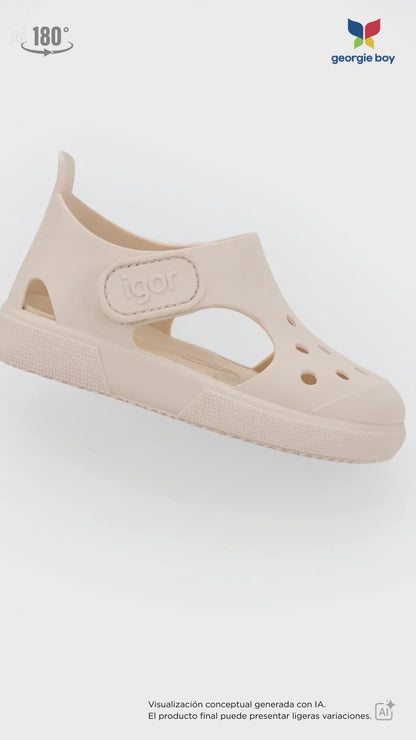 Sandalia Igor Sport Con Velcro Marfil para Niña