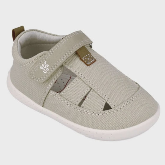 Sandalia Barefoot Garvalin Lona Beige para Niño