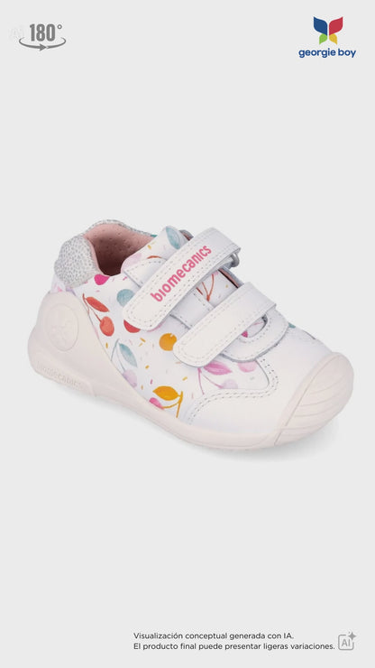 Zapato Biomecanics Blanco Velcro Doble Cerezas para Bebe