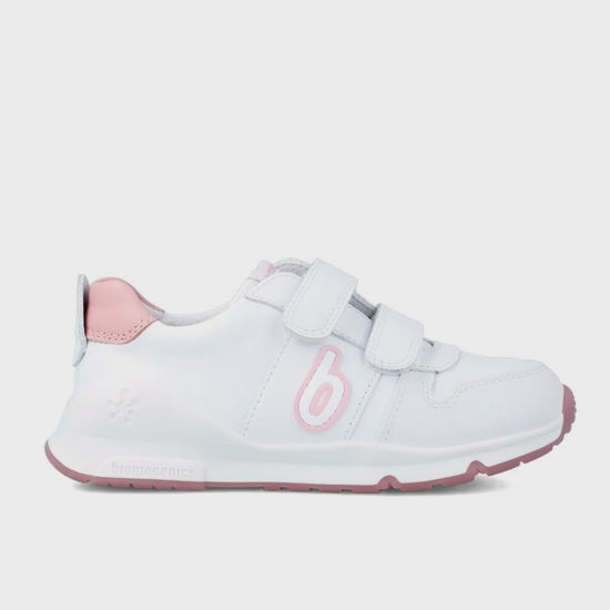 Zapato  Biomecanics Blanco-Rosa con Dos Velcros para Niña