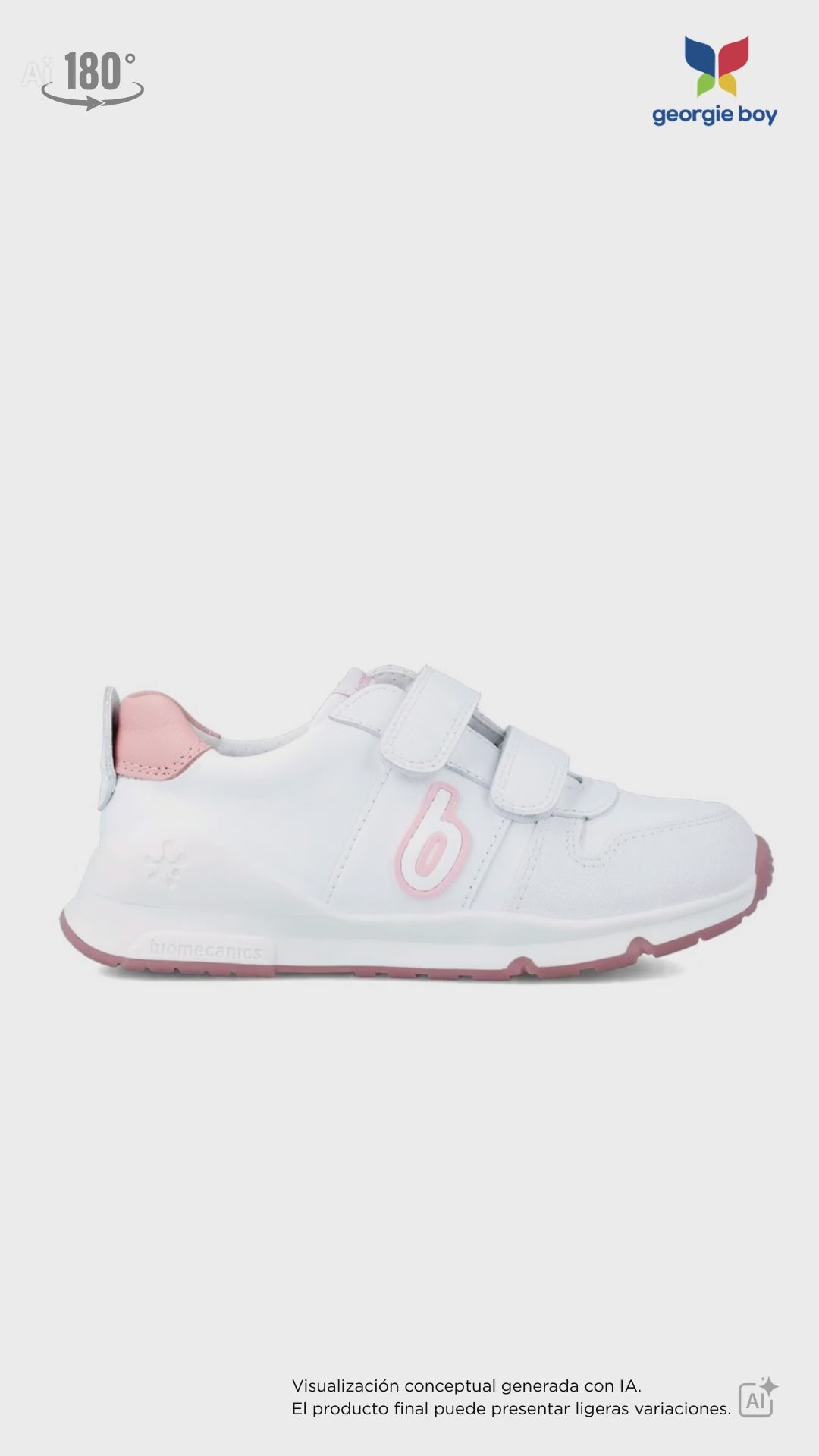 Zapato  Biomecanics Blanco-Rosa con Dos Velcros para Niña